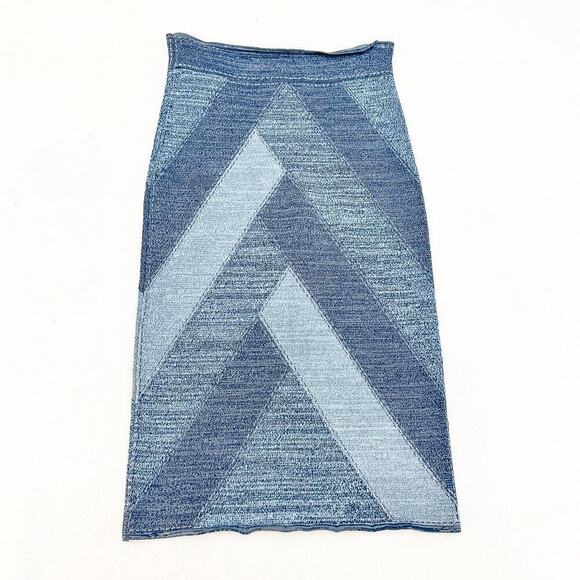 BCBG Maxazria Chevron Patterned Heavy Knit Pencil Skirt Denim Size S - Picture 5 of 6